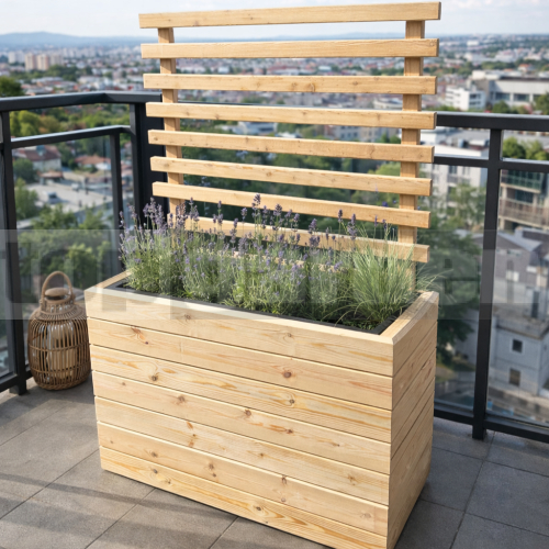 Drevený kvetináč borovica XL s mriežkou