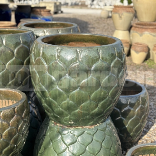 Glazovaný květináč Hermes Burnt Green 60 cm